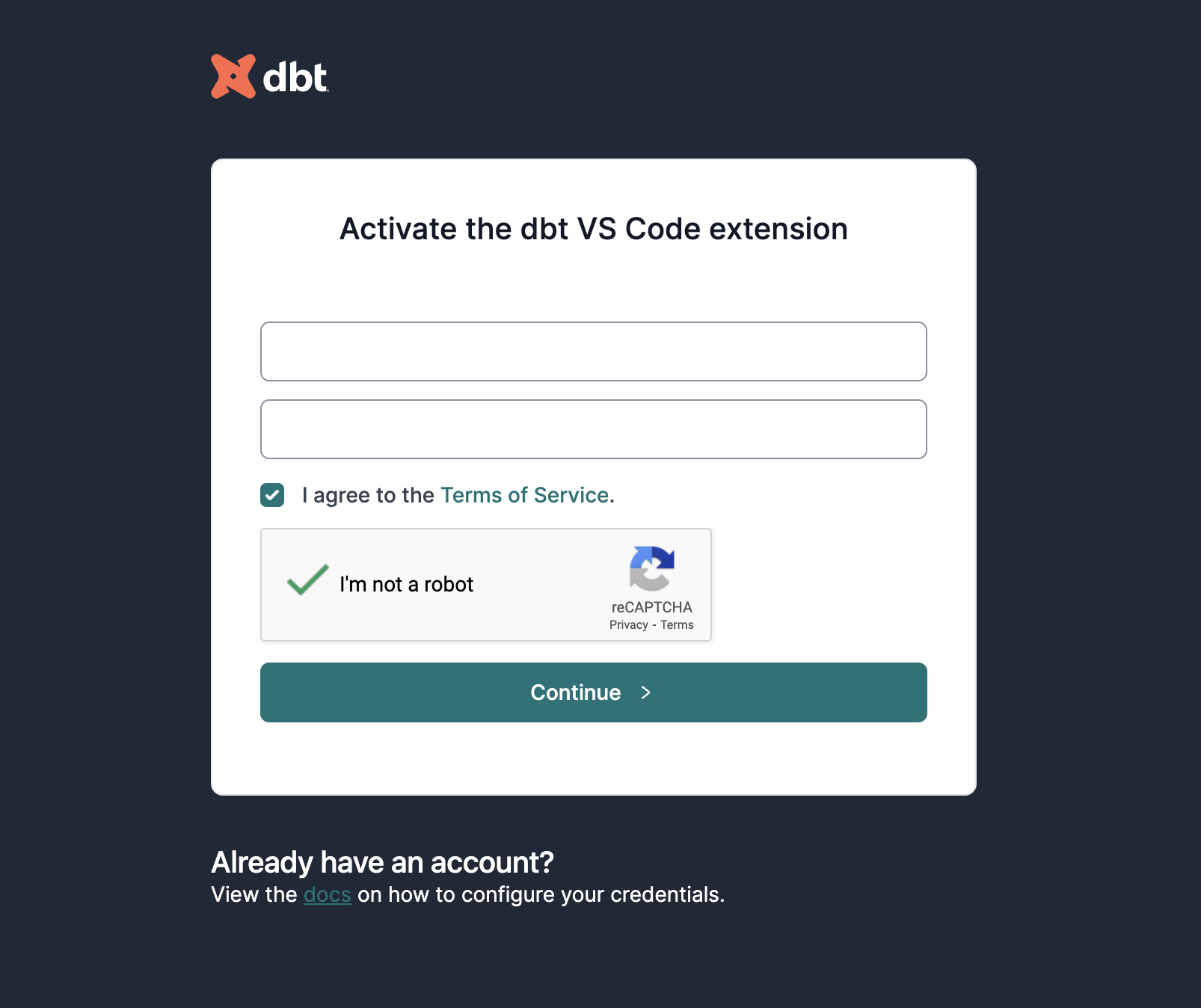 The extension registration page in the browser. The extension registration page in the browser.